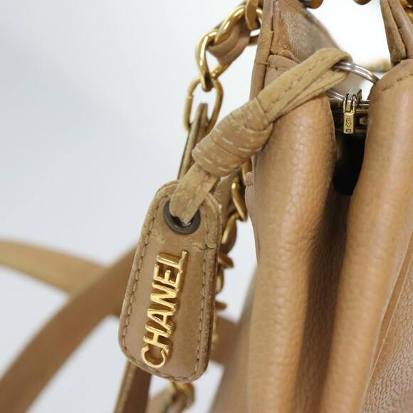 CHANEL Chain Shoulder Bag Caviar Skin Beige Gold CC - Picture 10 of 16